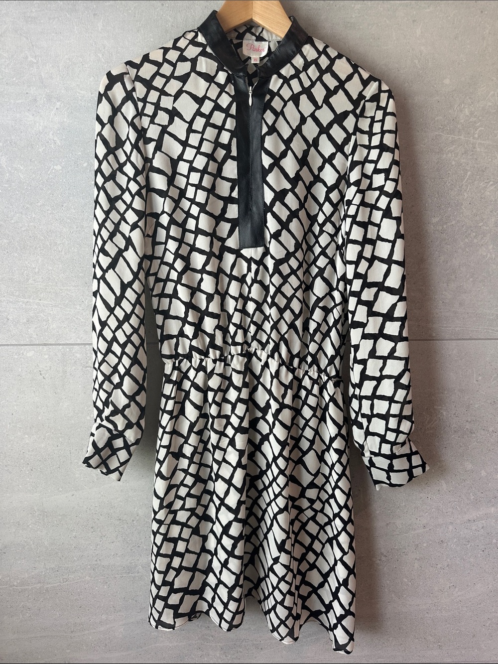 Parker Black and White Geometric Long-Sleeve Dress